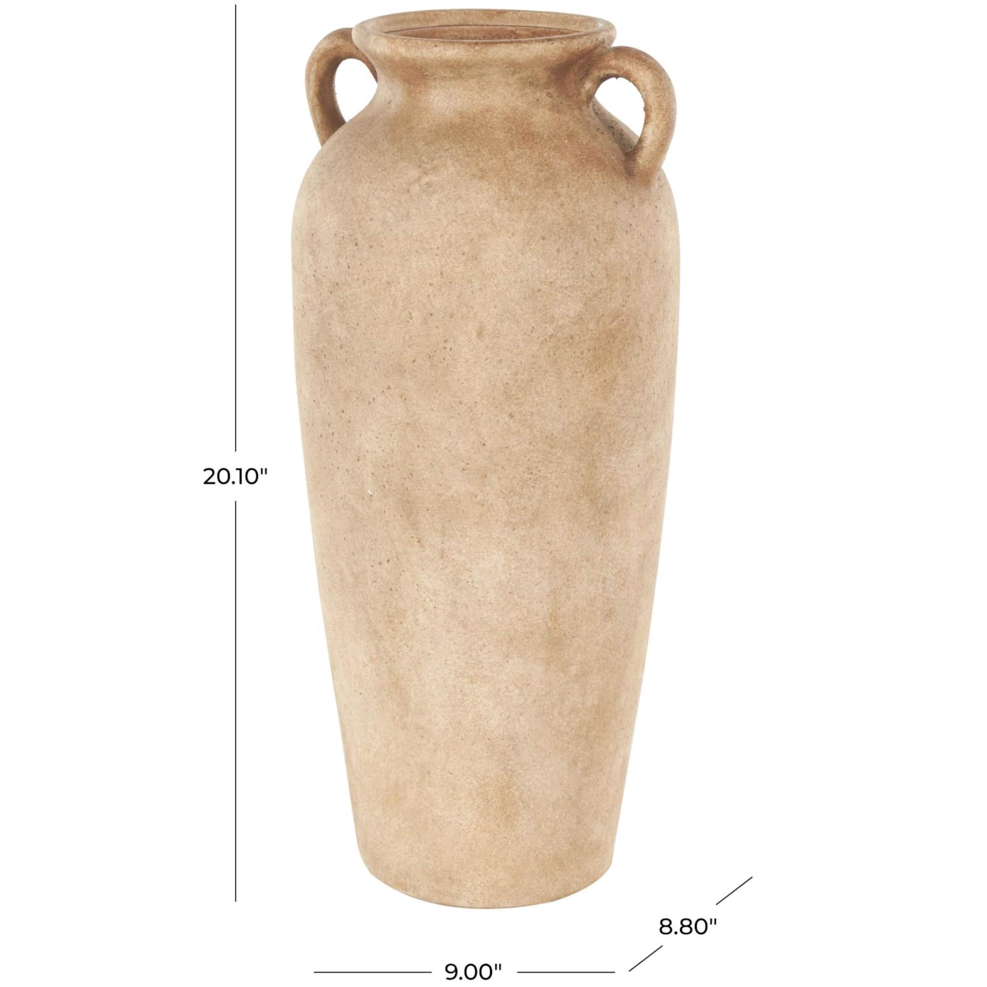 20" Brown Antique Ceramic Vase with Handles